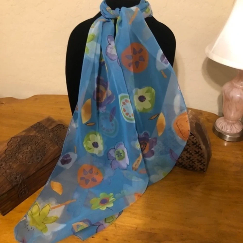 Long Blue Floral Scarf